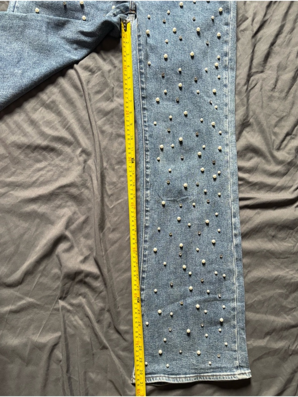 Mica size 28 Pearl and Rhinestone-Embellished Women's Jeans - Light Blue - Picture 7 of 10